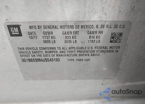 2018 Chevrolet Cruze Lt Auto из США, поврежденный, VIN 3G1BE6SM4JS543190